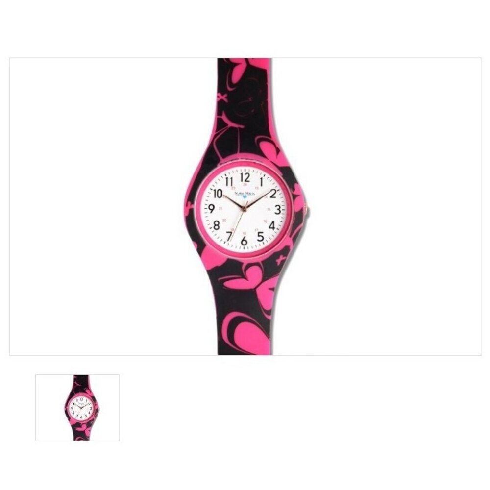 Nurse Mates women's nurse watch water-resistant silicone strap - Black Pink
